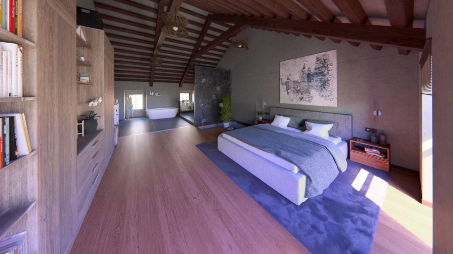 Dormitorio abuhardillado, aprovechando la altura bajo cubierta.